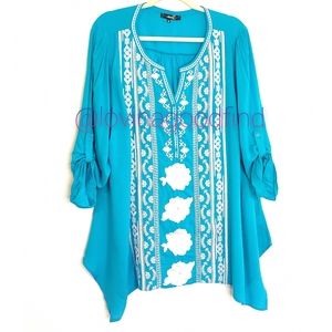 NORDSTROM Andree Rayon Aztec Floral Embroidered Tunic/ Cover Up EUC sz 1X